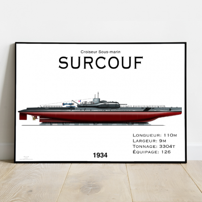 Poster Surcouf profile submarine