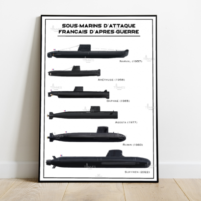Poster post war French attack submarines