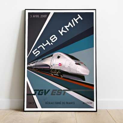 Poster T.G.V French hight speed train (2007 Record)