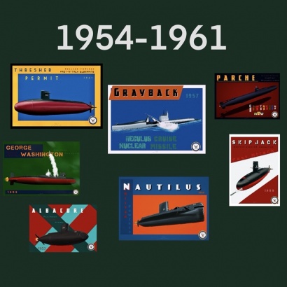 Pack de 7 posters Sous-marins U.S. Navy (1954-1961)
